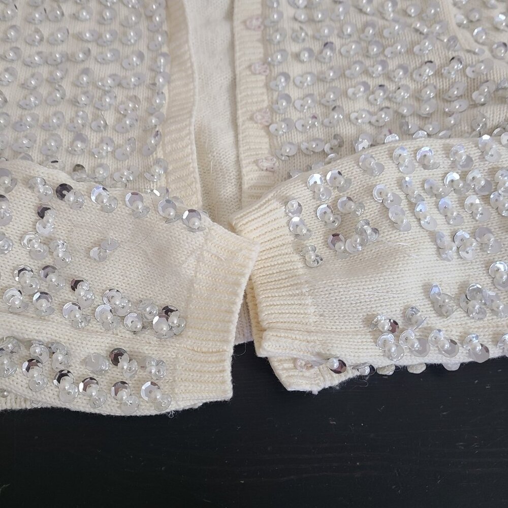 LoveShackFancy Tracey Ivory Crystal-Embellished Cropped Cardigan - Picture 10 of 12